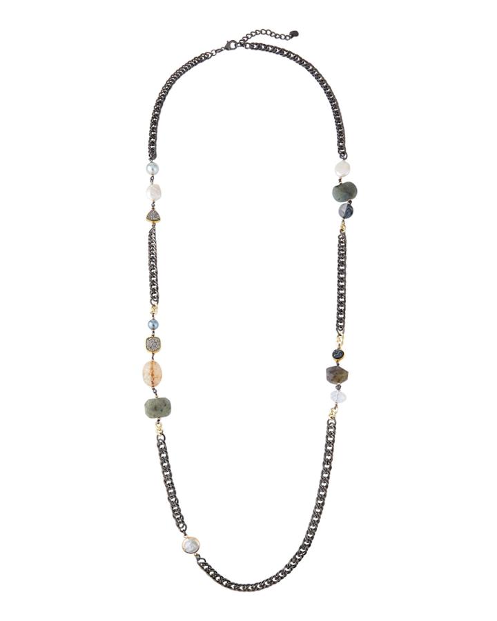 Long Bead & Chain Necklace,