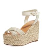 Leather Raffia Wedge Platform