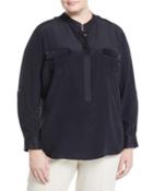 Long-sleeve Stud-trim Silk Blouse,