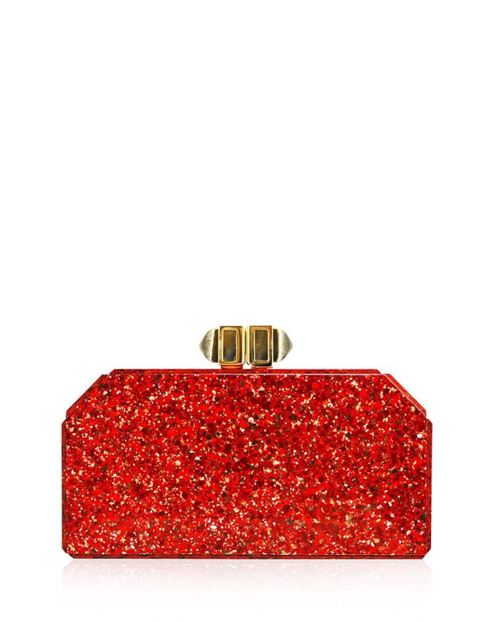 Faceted Rectangle Clutch Bag, Red