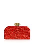 Faceted Rectangle Clutch Bag, Red