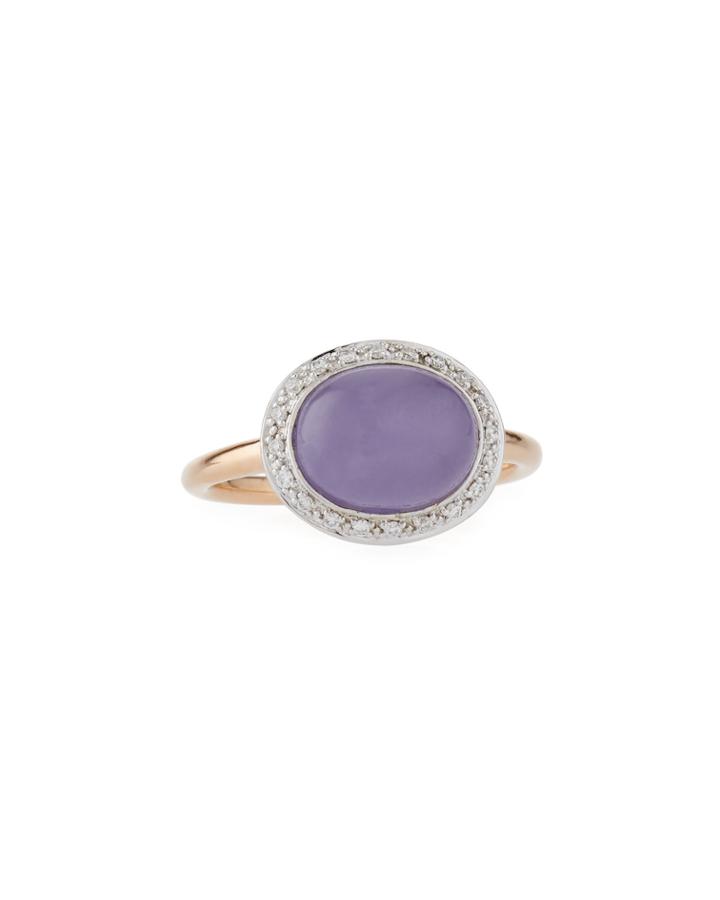 18k Lavender Jade Oval & Diamond Ring,