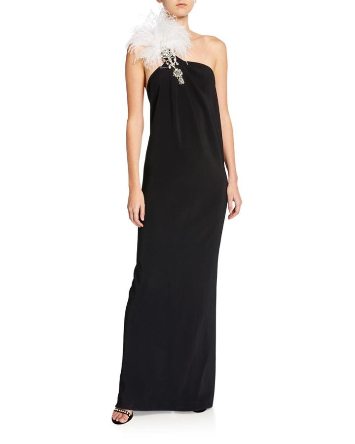 Feather One-shoulder Gown