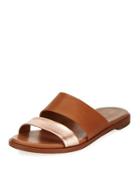 Anica Leather Slide Flat Sandal, Brown/rose Gold