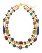 3-strand Cloisonne, Agate & Chain Necklace