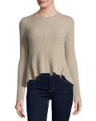 Cashmere Crewneck High-low Sweater, Oatmeal