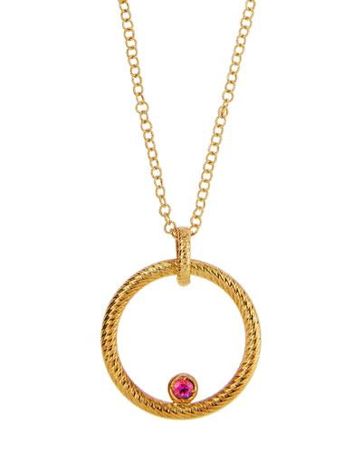 18k Round Synthetic Ruby Pendant Necklace