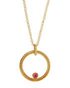 18k Round Synthetic Ruby Pendant Necklace