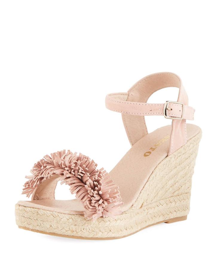 Olexa Suede Fringe Wedge Sandal,