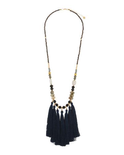 Long Mixed Stone & Tassel Necklace