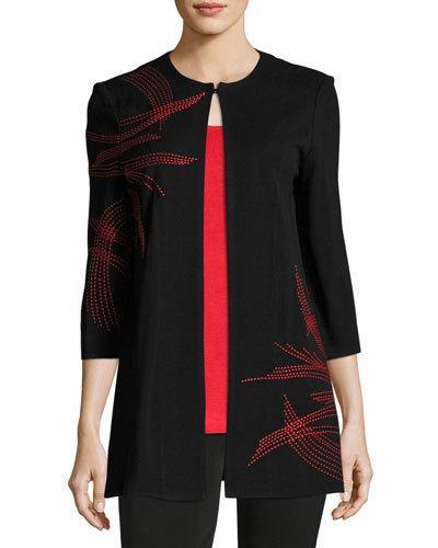 3/4-sleeve Embroidered Jacket, Red/black