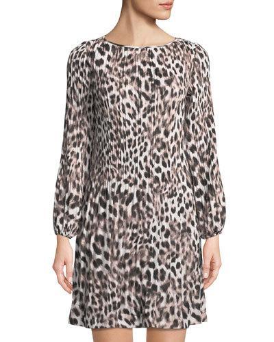 Pleated A-line Leopard-print Dress
