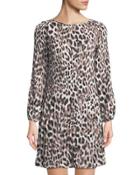 Pleated A-line Leopard-print Dress