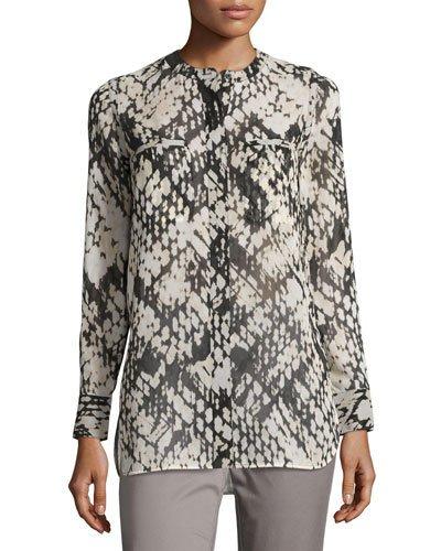 Relaxed Graphic-print Silk Top, White/black