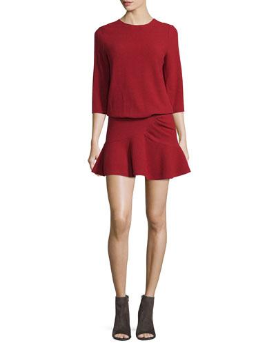 Isla 3/4-sleeve Ruffle-hem Dress