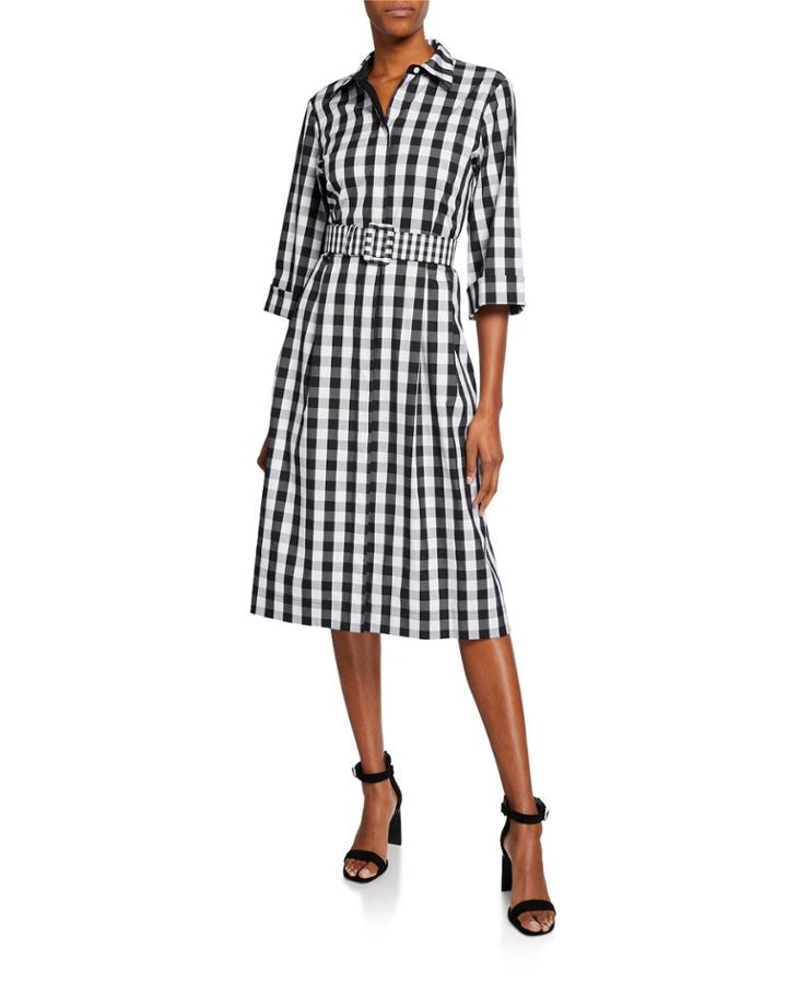 Eleni Belmont Check Midi Dress W/ Belt