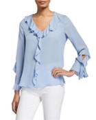 Genny V-neck Silk Blouse W/ Ruffles