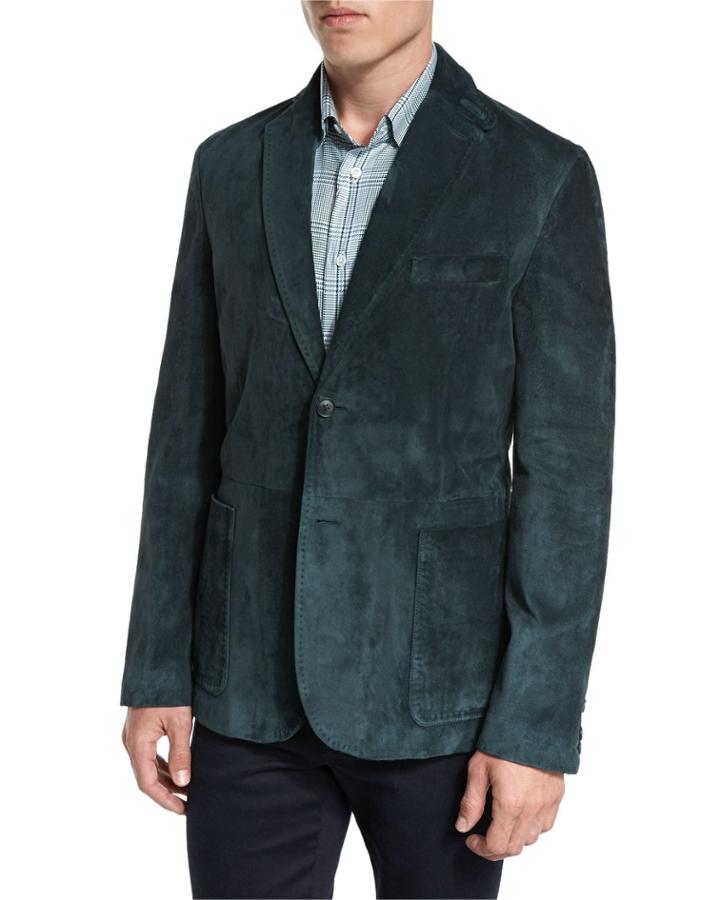 Suede Two-button Blazer, Pine