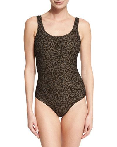 Textured Leopard-print One-piece