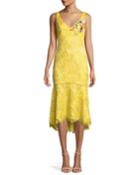 Lace V-neck Dress W/ Floral Embroidery