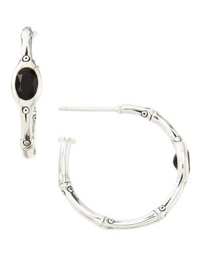 Batu Bamboo Small Hoop Black Chalcedony Earrings