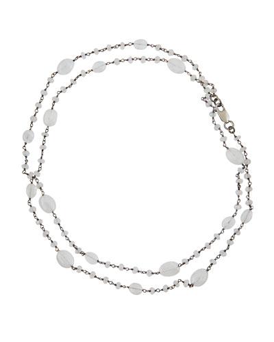 Long Moonstone Beaded Necklace,
