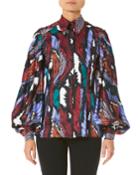 Puff-sleeve Printed Button-front