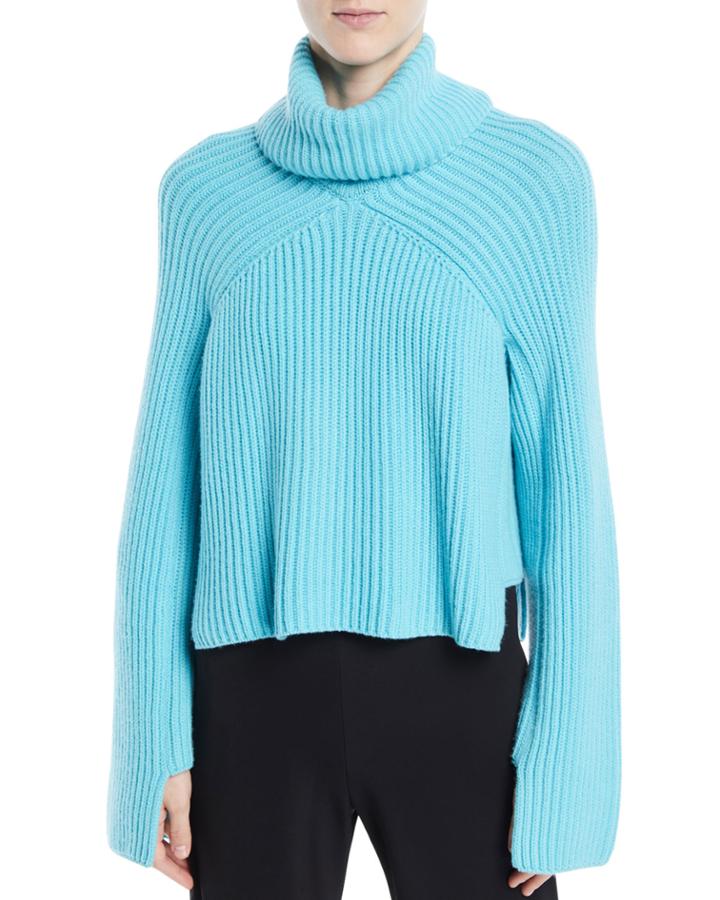 Turtleneck Long-sleeve Cropped Chunky Ribbed