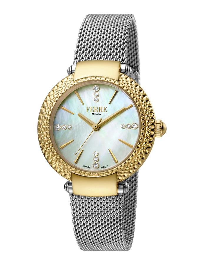 34mm Chain-bezel Watch W/ Mesh Bracelet, Gold/steel
