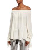 Shirred Silk Off-the-shoulder Blouse