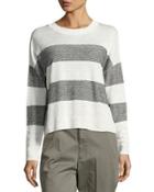 Striped Linen Pullover Sweater, White/black