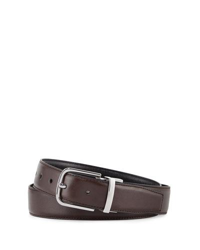 Reversible Leather Belt, Chocolate/black