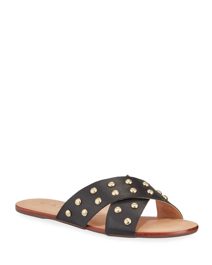 Arya Leather Crisscross Stud Slide