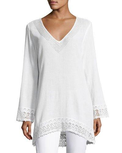 Whites Beaded-yoke Tunic, White