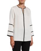 Crewneck Contrast Piped Bell-sleeve Top