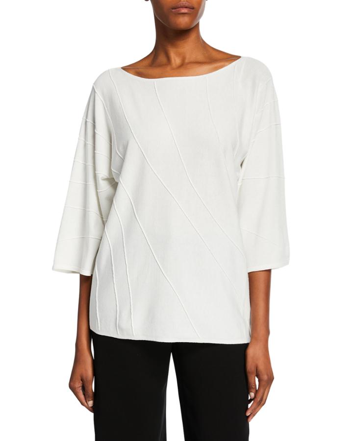 Wave Stitch Boat-neck 3/4-sleeve