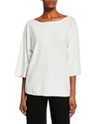 Wave Stitch Boat-neck 3/4-sleeve