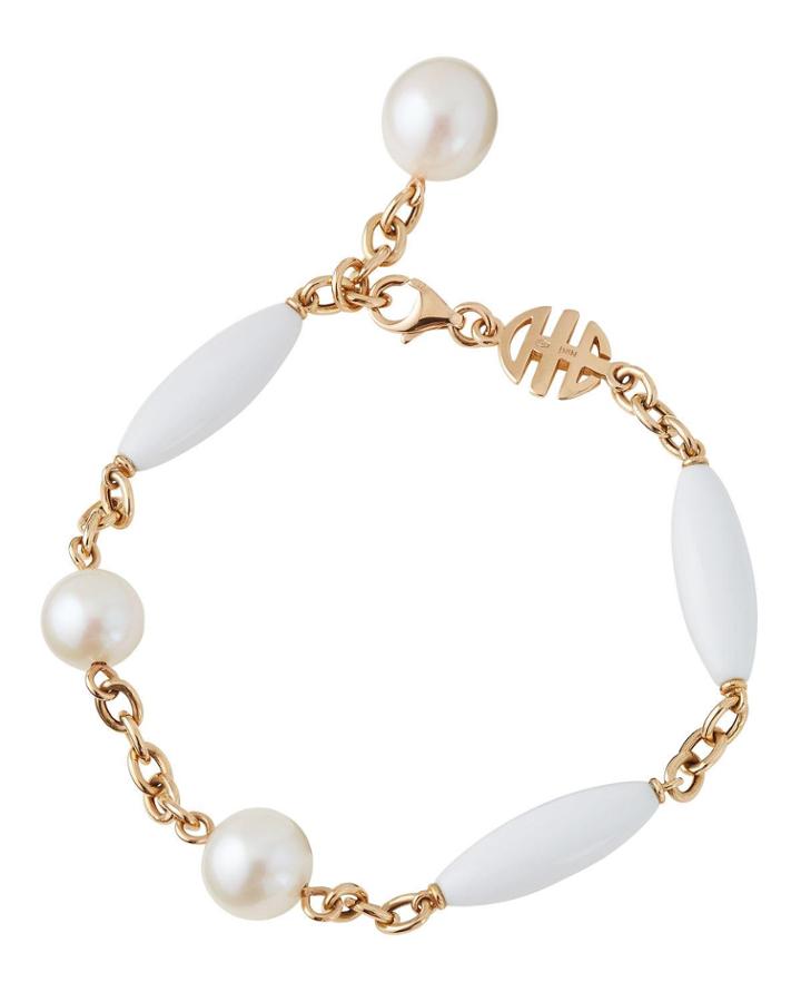 18k White Agate & Pearl Bracelet