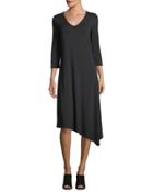 3/4-sleeve Asymmetric-hem Dress