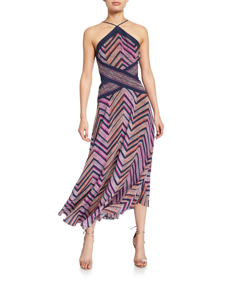 Percy Chevron-printed Strappy Halter Dress