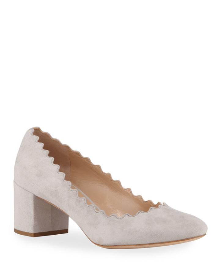 Lauren Suede Scalloped Block-heel Pump