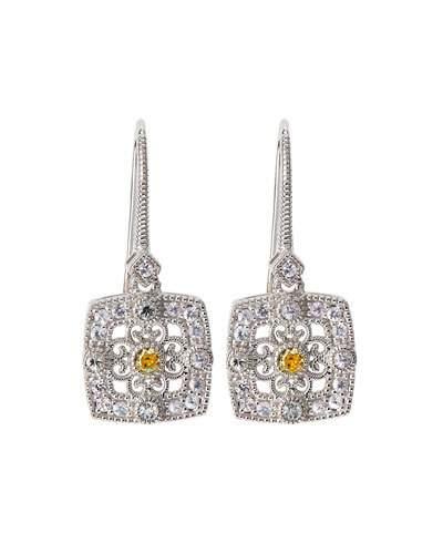 Square Crystal & Sapphire Filigree Drop Earrings
