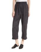 Striped Slouchy Cropped Pull-on Pants,