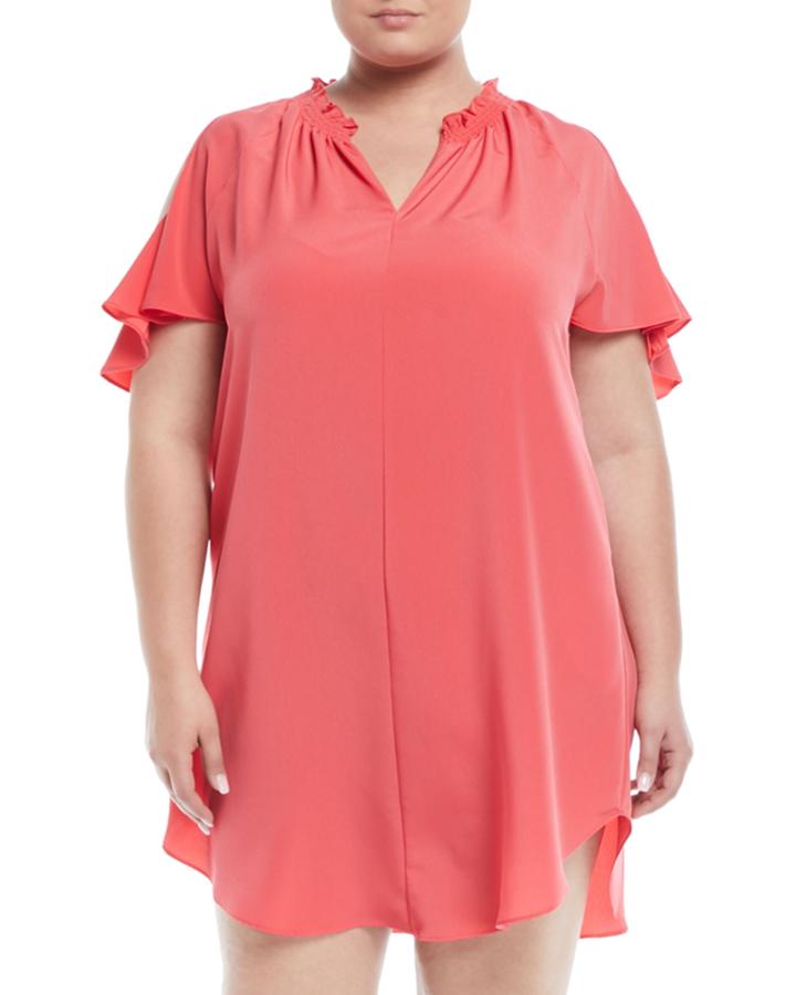 Elizabeth Cold-shoulder Ruffled-neck Dress,