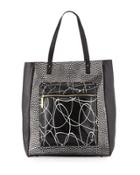 Ibis Metallic Leather Tote Bag, Black/white
