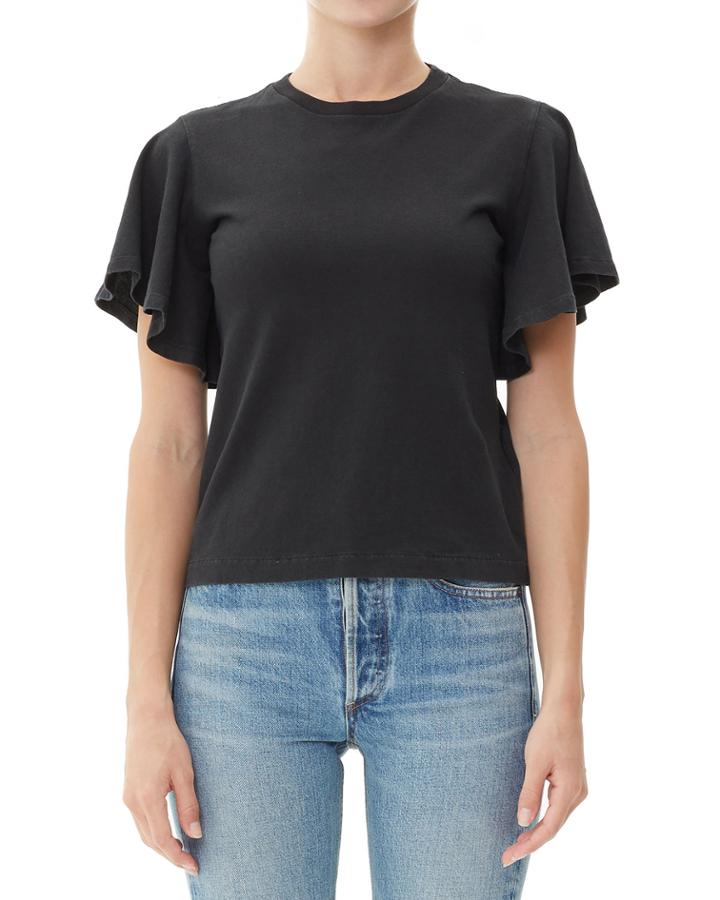 Anise Flutter-sleeve Cropped Cotton Tee