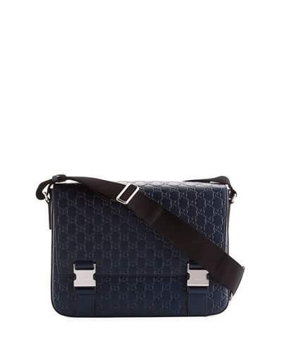 Guccissima Leather Messenger Bag, Navy
