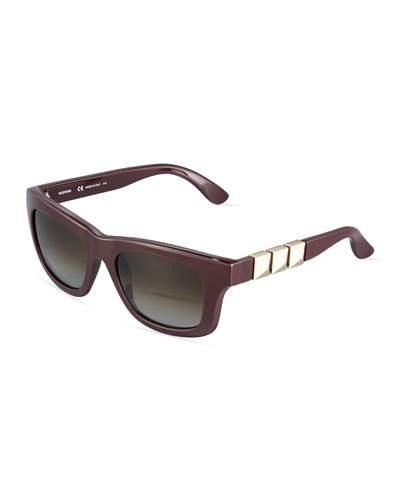 Rectangle Plastic Sunglasses W/ Rockstud Arms, Rubin