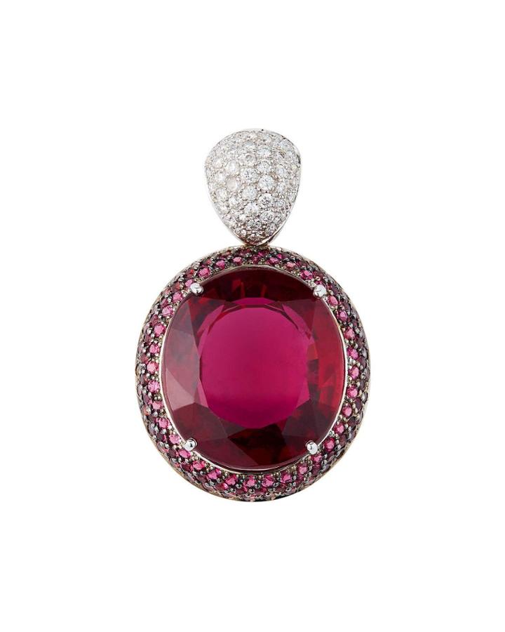 18k White Gold Tourmaline, Sapphire & Diamond Pendant