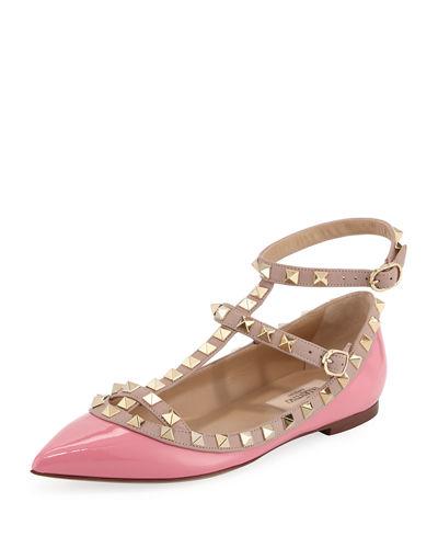 Patent Rockstud Ankle-wrap Flat